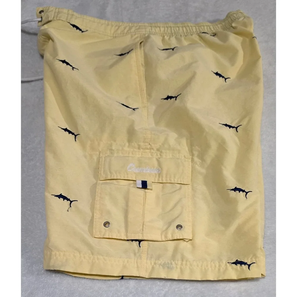 Cremieux Beach Wear Marlin Swim Trunks Size  L Mens Yellow Drawstring 3 Pocket